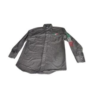 Wrangler Mexican Flag Pearl Snap Shirt Men Sz M Black Ranchwear Cowboy‎ Western
